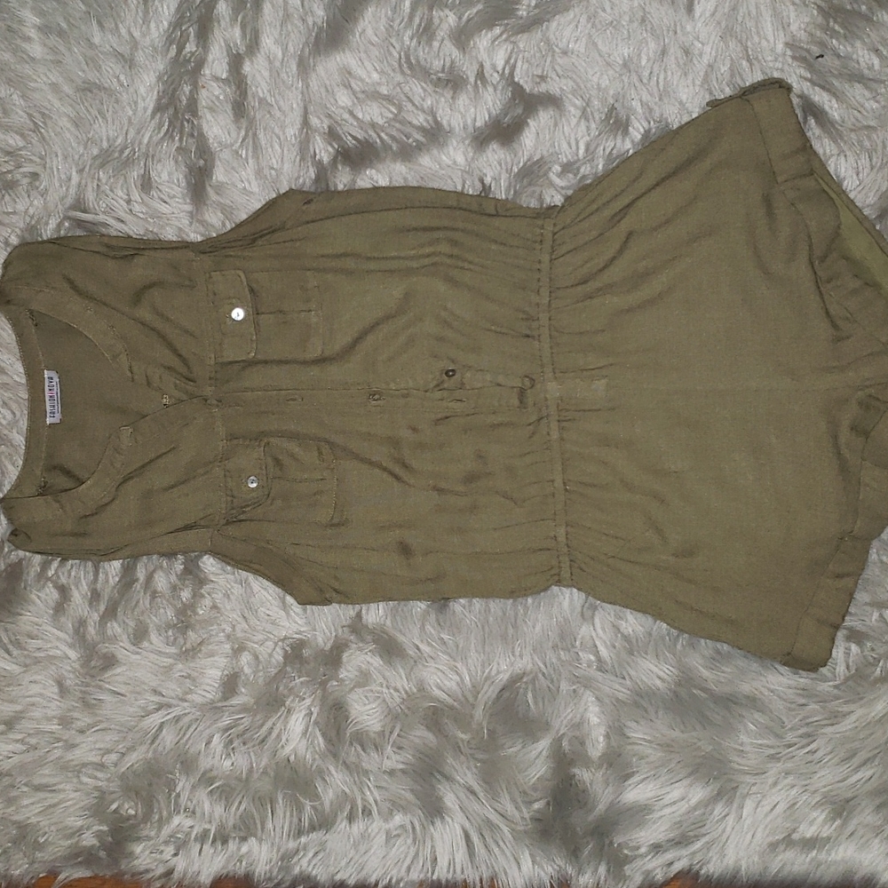 Olive Sleeveless Linen Romper - Large